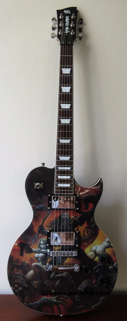 ASG Rob Zombie. Although ASG is no longer in business, they still have some great pieces. This was made in Korea, and plays exceptionally well. Nocturne is the body style and it is similar to an Epiphone Les Paul. Great work!